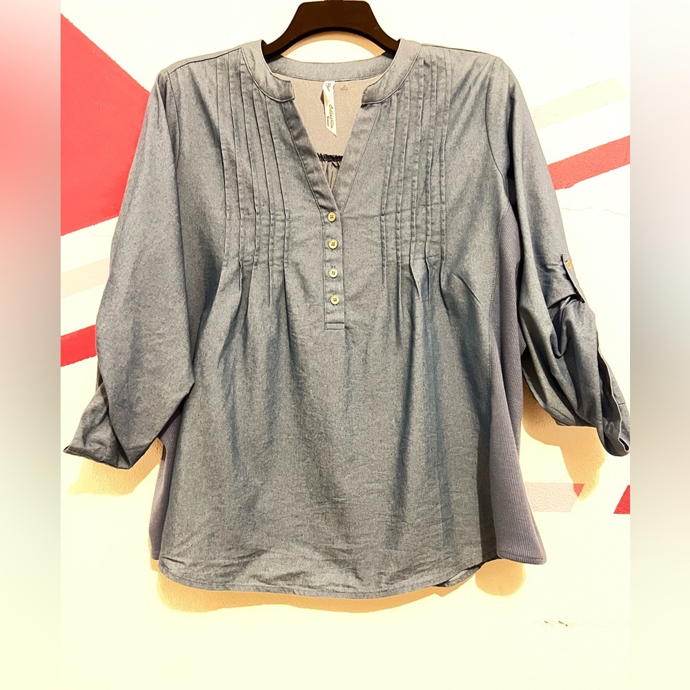 Solid Button Front Denim Top